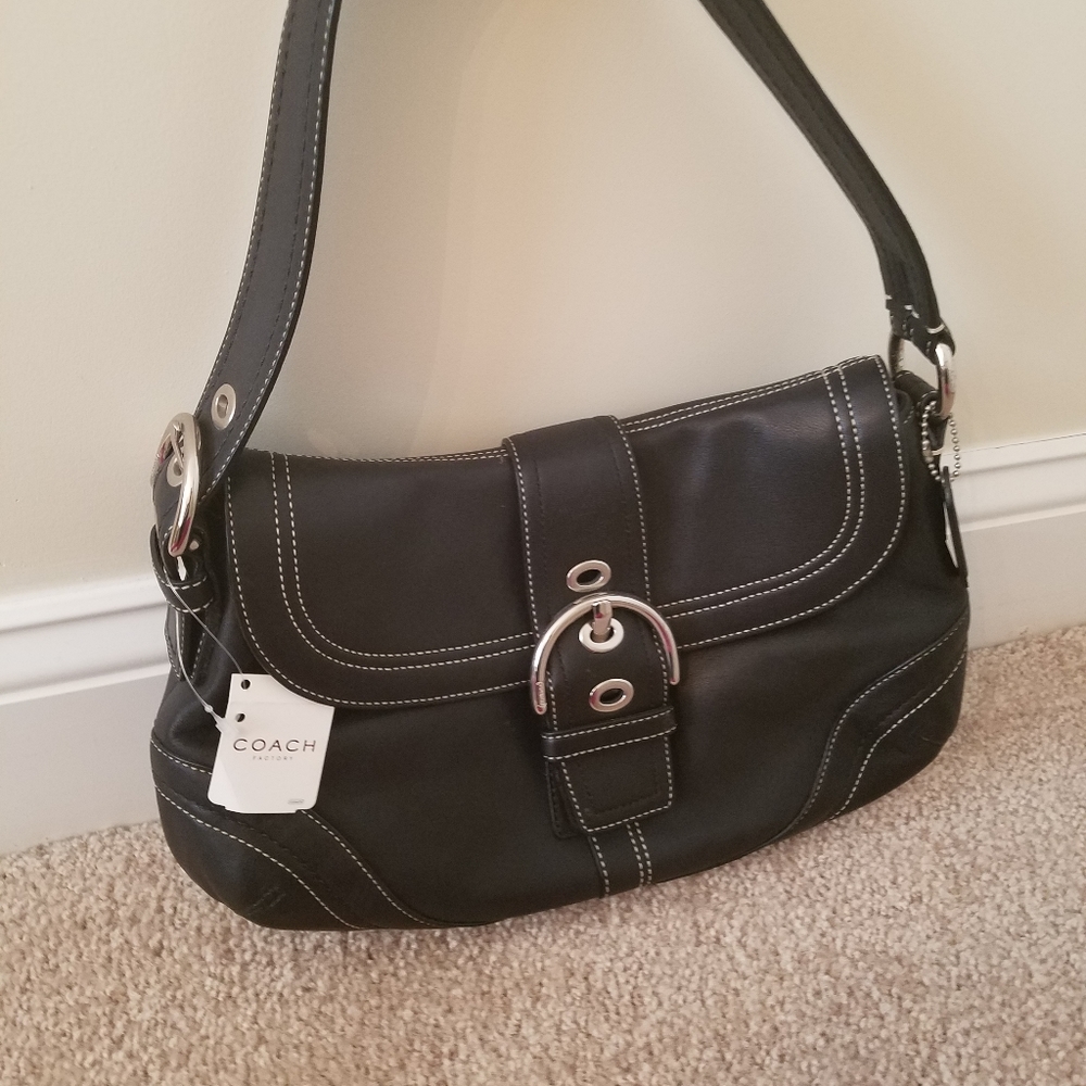 Coach Soho Flap Hand Bag Black Leather